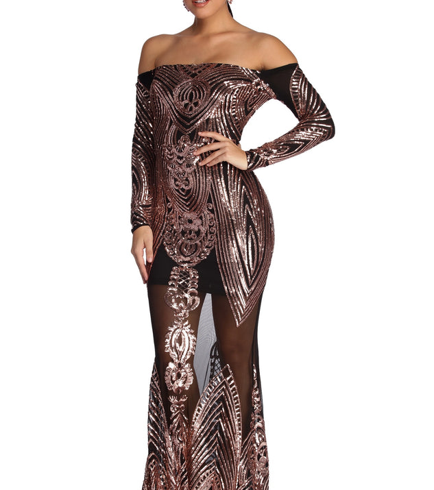 Sherrie Formal Sequin Scroll Dress is a stunning choice for a bridesmaid dress or maid of honor dress, and to feel beautiful at Prom 2023, spring weddings, formals, & military balls!