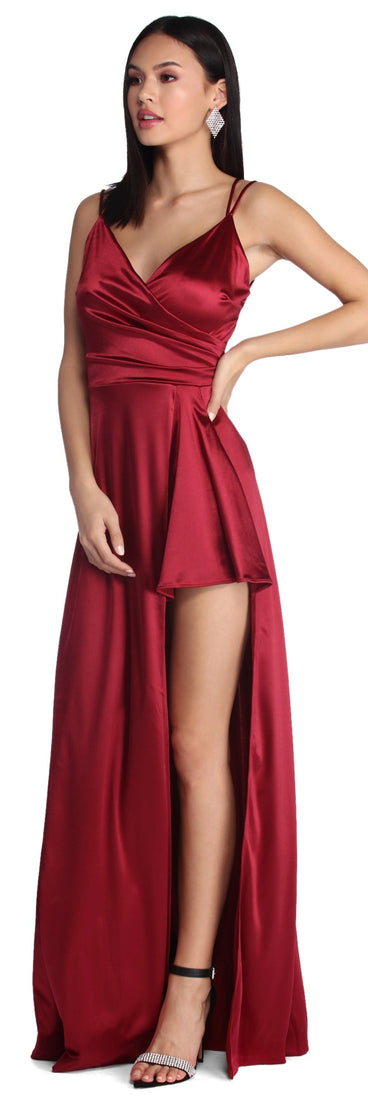 Skyla Formal High Slit Satin Dress is a stunning choice for a bridesmaid dress or maid of honor dress, and to feel beautiful at Prom 2023, spring weddings, formals, & military balls!