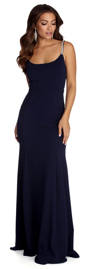 Natalie Formal Rhinestone Mermaid Dress is a stunning choice for a bridesmaid dress or maid of honor dress, and to feel beautiful at Prom 2023, spring weddings, formals, & military balls!