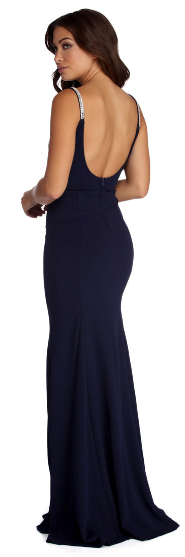 Natalie Formal Rhinestone Mermaid Dress is a stunning choice for a bridesmaid dress or maid of honor dress, and to feel beautiful at Prom 2023, spring weddings, formals, & military balls!