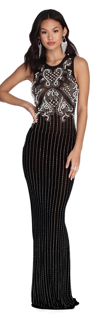 The Angelina Formal Heat Stone Dress is a gorgeous pick as your 2023 prom dress or formal gown for wedding guest, spring bridesmaid, or army ball attire!
