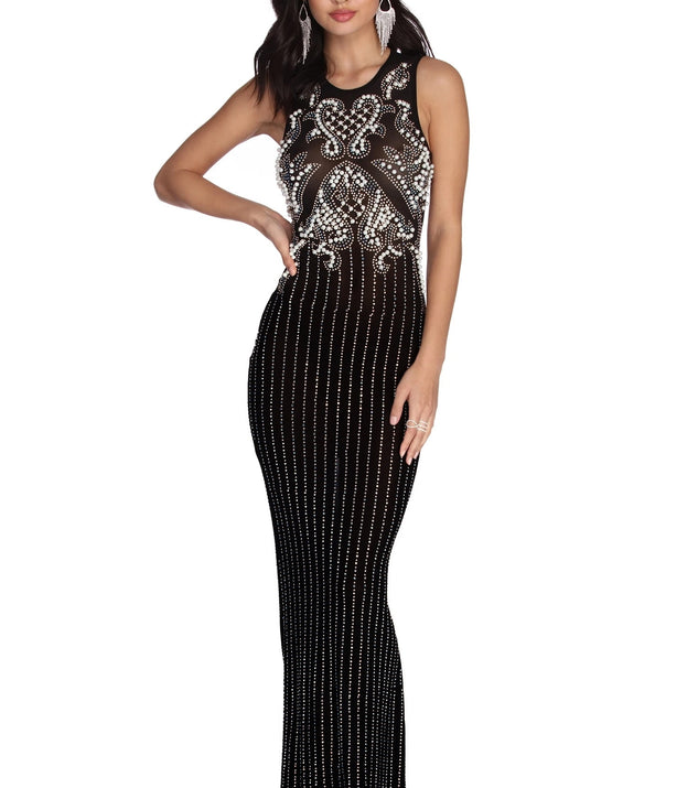 The Angelina Formal Heat Stone Dress is a gorgeous pick as your 2023 prom dress or formal gown for wedding guest, spring bridesmaid, or army ball attire!
