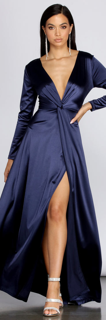 Cynthia Satin Slit Formal Dress creates the perfect summer wedding guest dress or cocktail party dresss with stylish details in the latest trends for 2023!