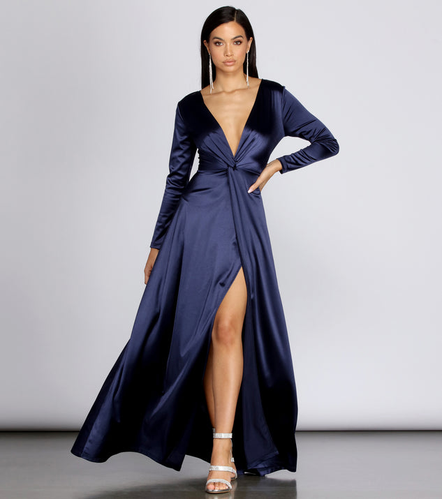 Cynthia Satin Slit Formal Dress creates the perfect summer wedding guest dress or cocktail party dresss with stylish details in the latest trends for 2023!