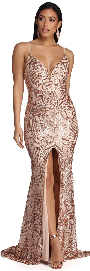 The Charice Flared Geometric Sequin Dress is a gorgeous pick as your 2023 prom dress or formal gown for wedding guest, spring bridesmaid, or army ball attire!