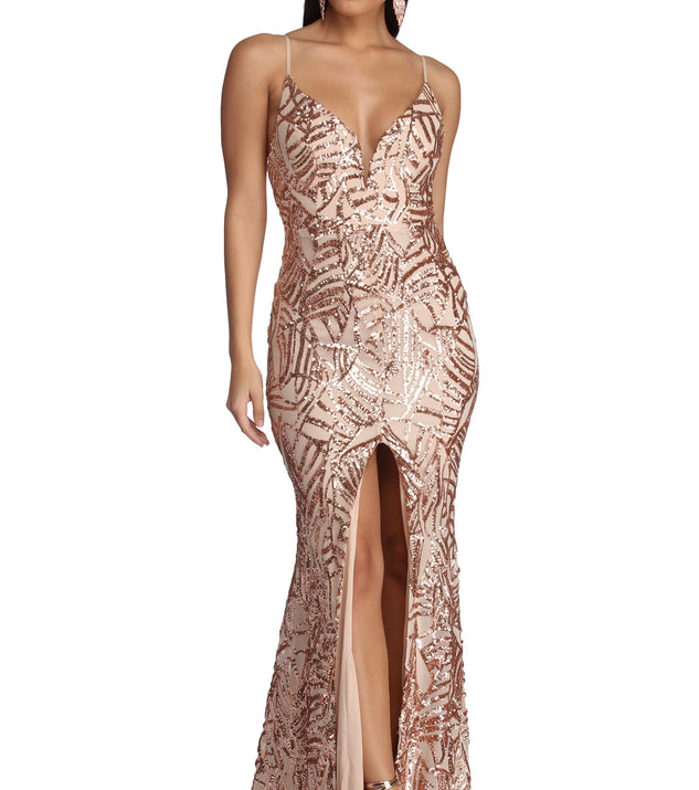 The Charice Flared Geometric Sequin Dress is a gorgeous pick as your 2023 prom dress or formal gown for wedding guest, spring bridesmaid, or army ball attire!