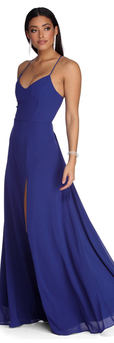The Kassidy Formal Chiffon Dress is a gorgeous pick as your 2023 prom dress or formal gown for wedding guest, spring bridesmaid, or army ball attire!