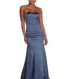 The Cheyenne Formal Strapless Satin Dress is a gorgeous pick as your 2023 prom dress or formal gown for wedding guest, spring bridesmaid, or army ball attire!