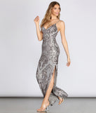 Thalia Formal High Slit Sequin Dress is a stunning choice for a bridesmaid dress or maid of honor dress, and to feel beautiful at Prom 2023, spring weddings, formals, & military balls!