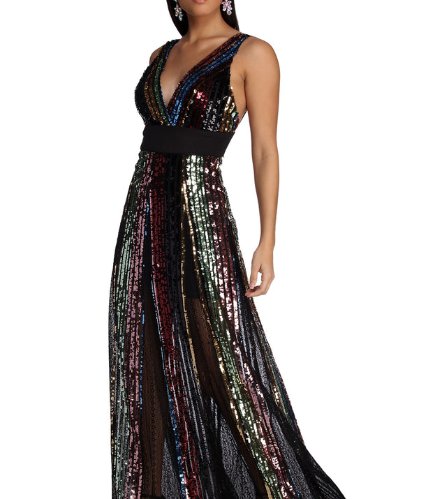 Michaela Formal Rainbow Sequin Dress is a stunning choice for a bridesmaid dress or maid of honor dress, and to feel beautiful at Prom 2023, spring weddings, formals, & military balls!