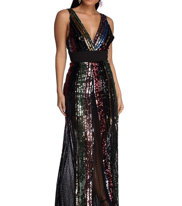 sachin and babi light blue dress Michaela Formal Rainbow Sequin Dress