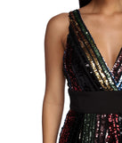 Michaela Formal Rainbow Sequin Dress is a stunning choice for a bridesmaid dress or maid of honor dress, and to feel beautiful at Prom 2023, spring weddings, formals, & military balls!