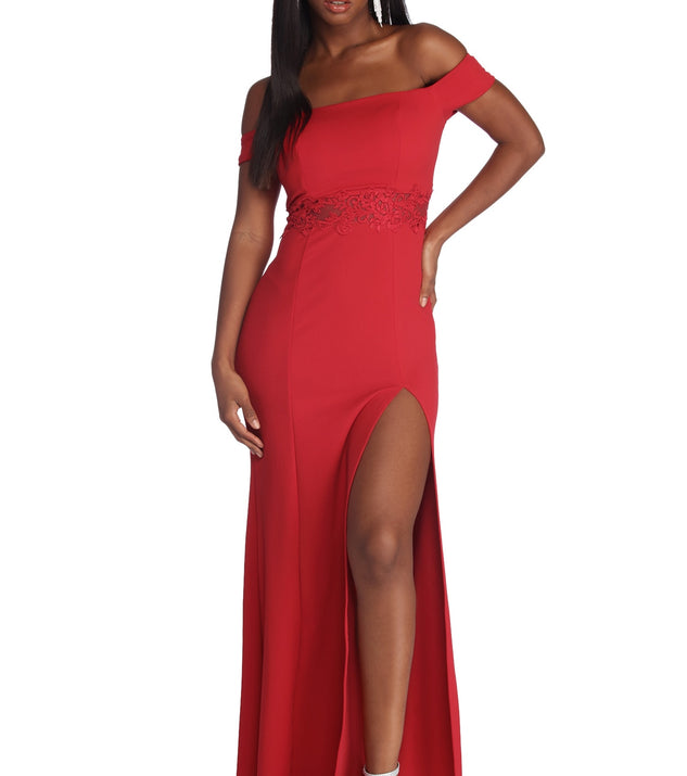 The Edyn Sleek Off The Shoulder Dress is a gorgeous pick as your 2023 prom dress or formal gown for wedding guest, spring bridesmaid, or army ball attire!