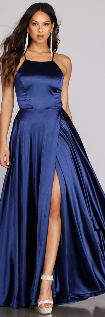 The Gabrielle Formal High Slit Satin Dress is a gorgeous pick as your 2023 prom dress or formal gown for wedding guest, spring bridesmaid, or army ball attire!