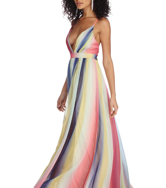 Rosemary Formal Chiffon Rainbow Dress creates the perfect summer wedding guest dress or cocktail party dresss with stylish details in the latest trends for 2023!