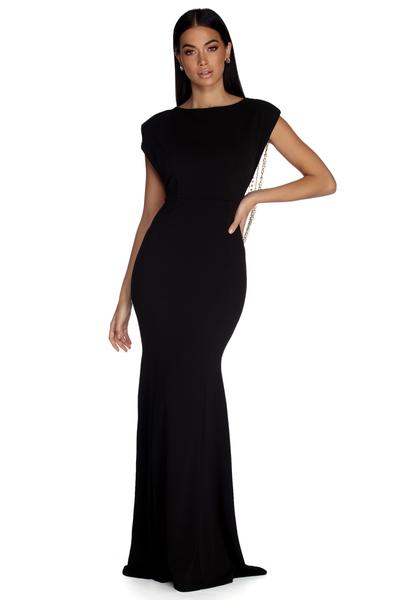 The Jada Formal Draped Pearl Dress is a gorgeous pick as your 2023 prom dress or formal gown for wedding guest, spring bridesmaid, or army ball attire!