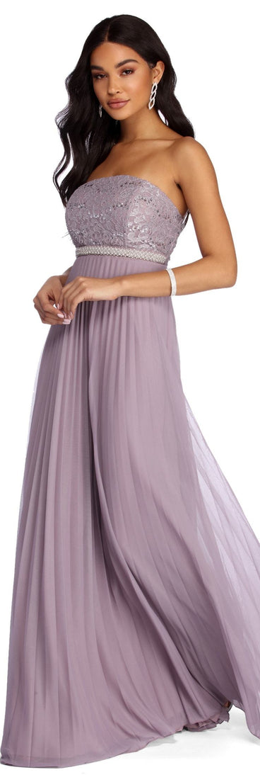 The Esmeralda Formal Pearl And Chiffon Dress is a gorgeous pick as your 2023 prom dress or formal gown for wedding guest, spring bridesmaid, or army ball attire!