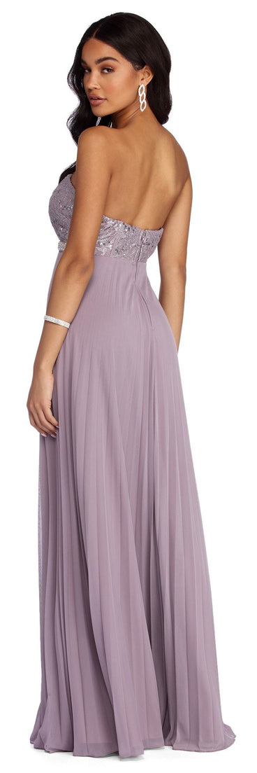 The Esmeralda Formal Pearl And Chiffon Dress is a gorgeous pick as your 2023 prom dress or formal gown for wedding guest, spring bridesmaid, or army ball attire!