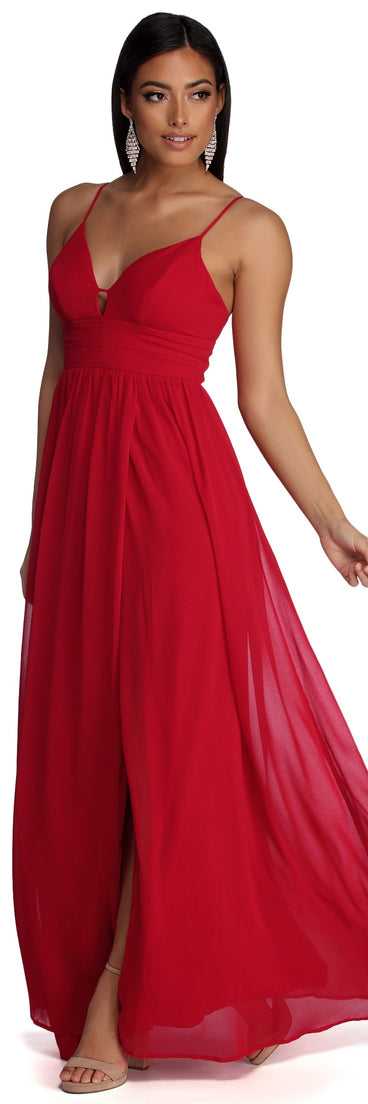 The Gabriella Formal High Slit Dress is a gorgeous pick as your 2023 prom dress or formal gown for wedding guest, spring bridesmaid, or army ball attire!