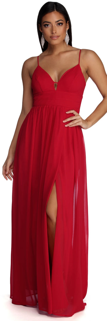 The Gabriella Formal High Slit Dress is a gorgeous pick as your 2023 prom dress or formal gown for wedding guest, spring bridesmaid, or army ball attire!
