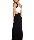 The Isabel One Shoulder Color Block Dress is a gorgeous pick as your 2023 prom dress or formal gown for wedding guest, spring bridesmaid, or army ball attire!