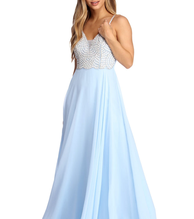 The Ariel Formal Rhinestone Chiffon Dress is a gorgeous pick as your 2023 prom dress or formal gown for wedding guest, spring bridesmaid, or army ball attire!