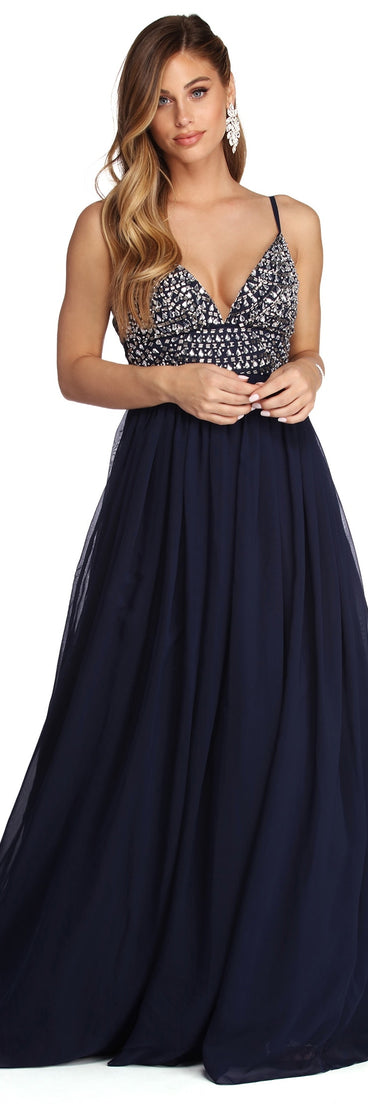 The Jewel Formal Beaded Chiffon Dress is a gorgeous pick as your 2023 prom dress or formal gown for wedding guest, spring bridesmaid, or army ball attire!