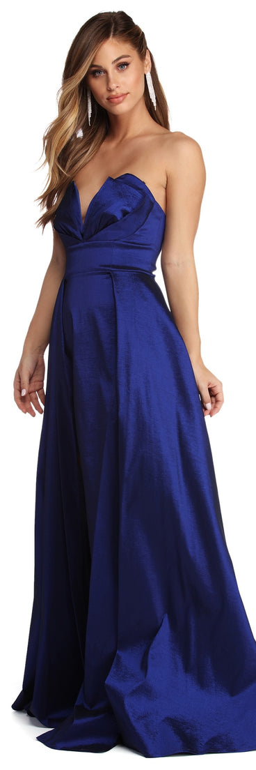 The Kayla Formal High Slit Taffeta Dress is a gorgeous pick as your 2023 prom dress or formal gown for wedding guest, spring bridesmaid, or army ball attire!