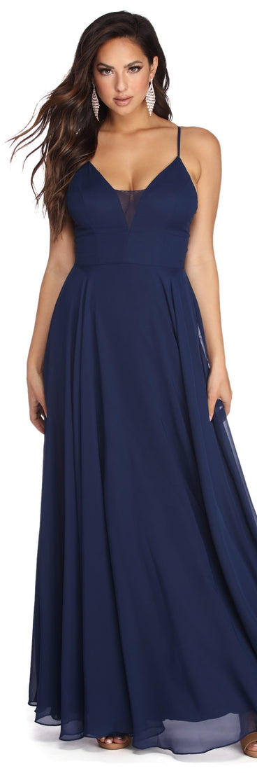 Mya Formal Sleeveless Chiffon Dress is a stunning choice for a bridesmaid dress or maid of honor dress, and to feel beautiful at Prom 2023, spring weddings, formals, & military balls!