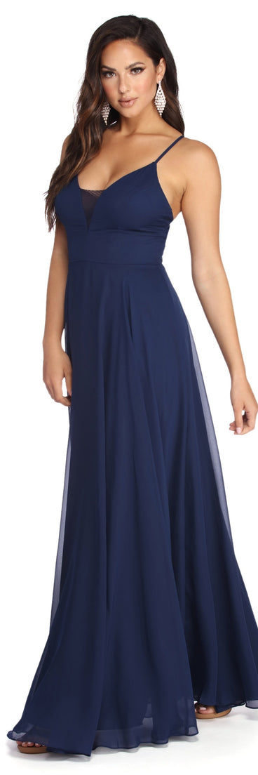 Mya Formal Sleeveless Chiffon Dress is a stunning choice for a bridesmaid dress or maid of honor dress, and to feel beautiful at Prom 2023, spring weddings, formals, & military balls!
