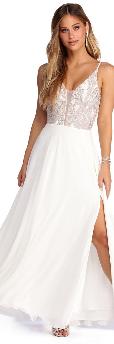 Lilah Formal High Slit Chiffon Dress is a stunning choice for a bridesmaid dress or maid of honor dress, and to feel beautiful at Prom 2023, spring weddings, formals, & military balls!