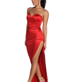 The Amaya Strapless Sweetheart Satin Dress is a gorgeous pick as your 2023 prom dress or formal gown for wedding guest, spring bridesmaid, or army ball attire!