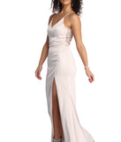 The Kenzie High Slit Satin Dress is a gorgeous pick as your 2023 prom dress or formal gown for wedding guest, spring bridesmaid, or army ball attire!