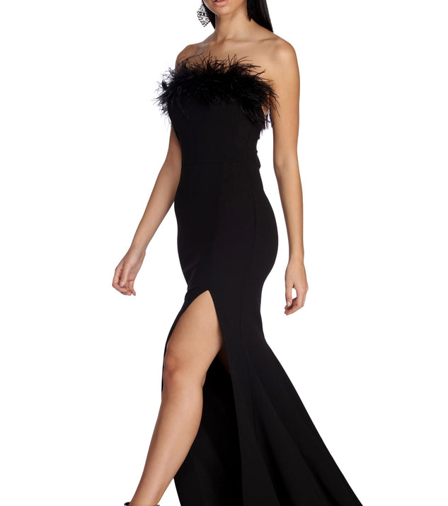 Briella Formal High Slit Boa Dress creates the perfect summer wedding guest dress or cocktail party dresss with stylish details in the latest trends for 2023!