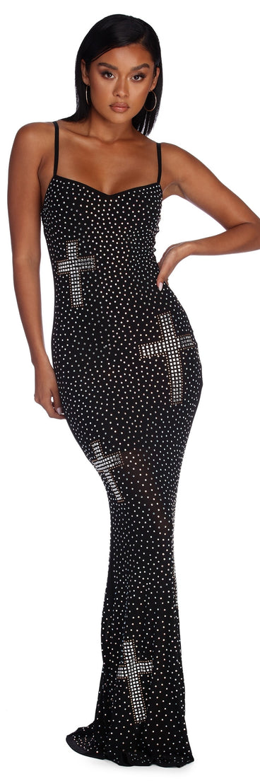 Nadine Formal Heat Stone Cross Dress is a stunning choice for a bridesmaid dress or maid of honor dress, and to feel beautiful at Prom 2023, spring weddings, formals, & military balls!