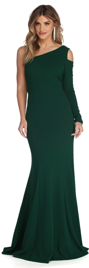 The Brooke Formal One Shoulder Mermaid Dress is a gorgeous pick as your 2023 prom dress or formal gown for wedding guest, spring bridesmaid, or army ball attire!
