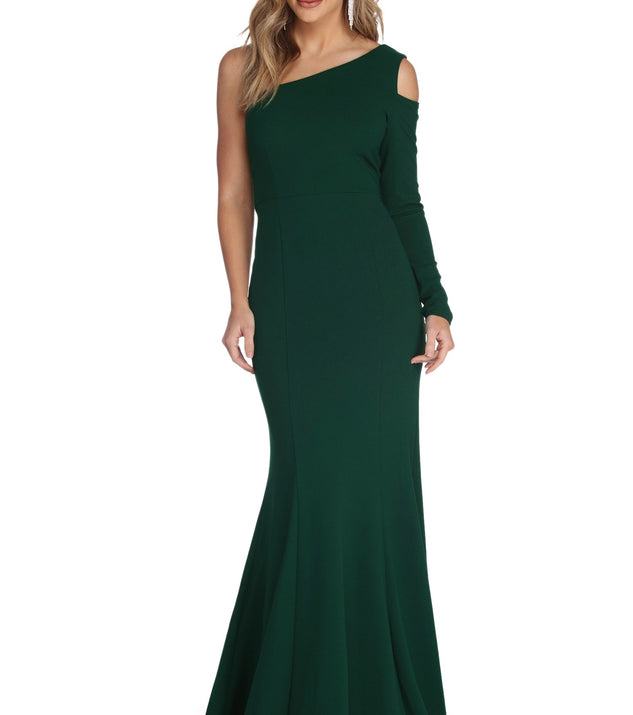 The Brooke Formal One Shoulder Mermaid Dress is a gorgeous pick as your 2023 prom dress or formal gown for wedding guest, spring bridesmaid, or army ball attire!