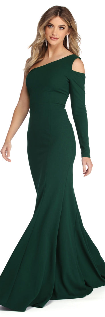 The Brooke Formal One Shoulder Mermaid Dress is a gorgeous pick as your 2023 prom dress or formal gown for wedding guest, spring bridesmaid, or army ball attire!