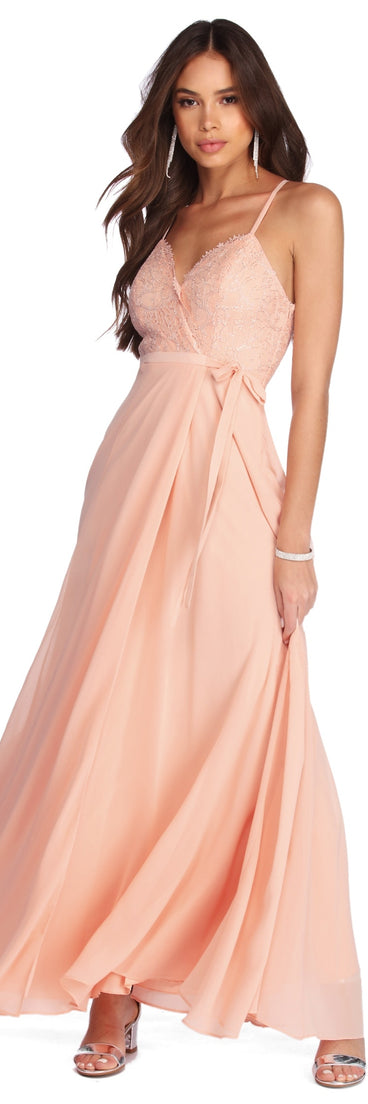 Serenity Formal Lace And Chiffon Dress is a stunning choice for a bridesmaid dress or maid of honor dress, and to feel beautiful at Prom 2023, spring weddings, formals, & military balls!