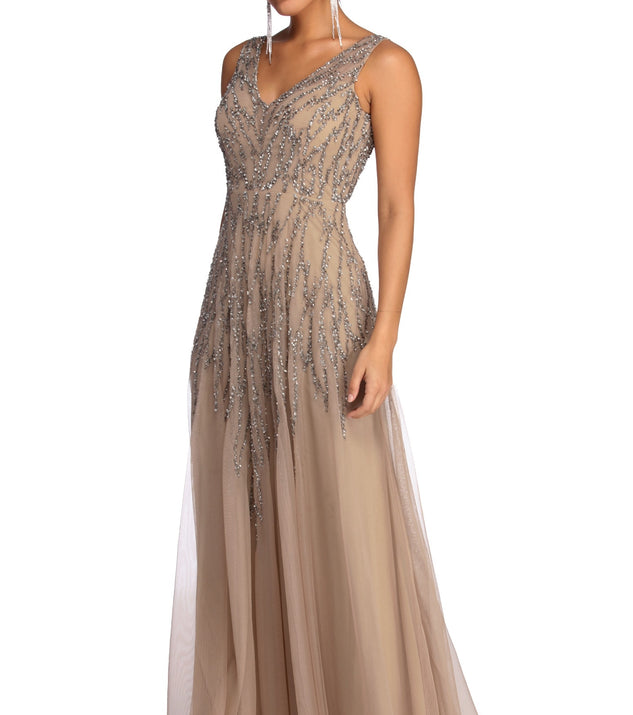 The Gia Formal Sleeveless Beaded Dress is a gorgeous pick as your 2023 prom dress or formal gown for wedding guest, spring bridesmaid, or army ball attire!