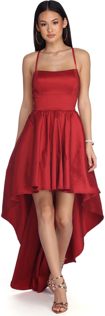 The Farrah High Low Taffeta Dress is a gorgeous pick as your 2023 prom dress or formal gown for wedding guest, spring bridesmaid, or army ball attire!