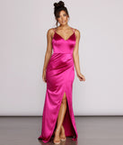 The Gianna Formal High Slit Satin Dress is a gorgeous pick as your 2023 prom dress or formal gown for wedding guest, spring bridesmaid, or army ball attire!
