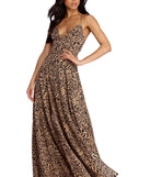 The Josie Formal Leopard Lattice Dress is a gorgeous pick as your 2023 prom dress or formal gown for wedding guest, spring bridesmaid, or army ball attire!
