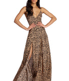 The Josie Formal Leopard Lattice Dress is a gorgeous pick as your 2023 prom dress or formal gown for wedding guest, spring bridesmaid, or army ball attire!