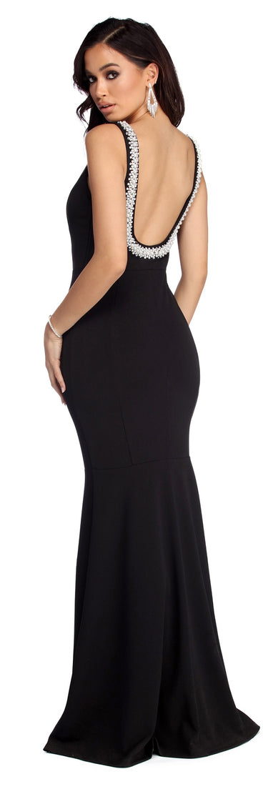 The Anna Formal Pearl Mermaid Dress is a gorgeous pick as your 2023 prom dress or formal gown for wedding guest, spring bridesmaid, or army ball attire!