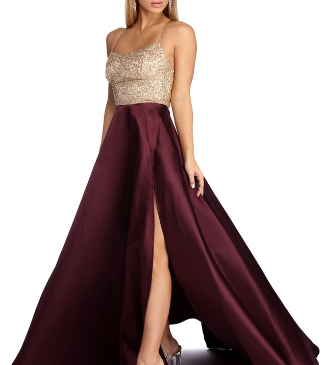 The Alice Formal Metallic Satin Dress is a gorgeous pick as your 2023 prom dress or formal gown for wedding guest, spring bridesmaid, or army ball attire!