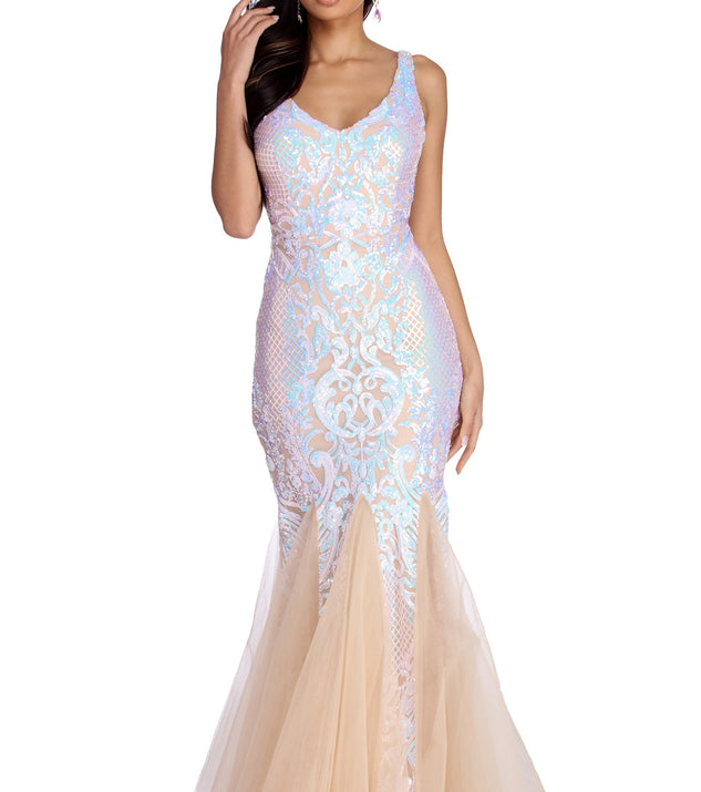 The Elsa Formal Iridescent Sequin Dress is a gorgeous pick as your 2023 prom dress or formal gown for wedding guest, spring bridesmaid, or army ball attire!