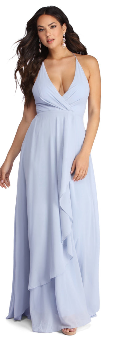 Val Formal Wrap Chiffon Dress creates the perfect summer wedding guest dress or cocktail party dresss with stylish details in the latest trends for 2023!