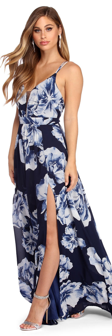The Bea Formal Floral Wrap Dress is a gorgeous pick as your 2023 prom dress or formal gown for wedding guest, spring bridesmaid, or army ball attire!