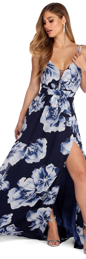 The Bea Formal Floral Wrap Dress is a gorgeous pick as your 2023 prom dress or formal gown for wedding guest, spring bridesmaid, or army ball attire!